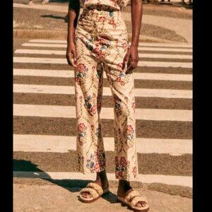 NWOT Sezane X Farm Rio Tiago Crop Linen Blend Pant Romantic Garden 36/US Size 4